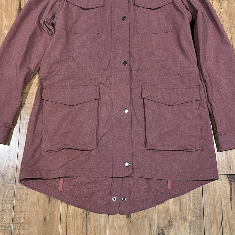 Women's Hooded Parka Jacket - Burgundy - Picture 3 of 11